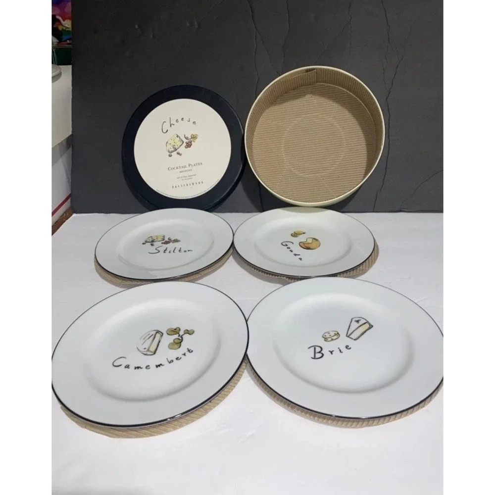 Set Of 4 Pottery Barn French‎ CHEESE - COCKTAIL Appetizer PLATES New In Box